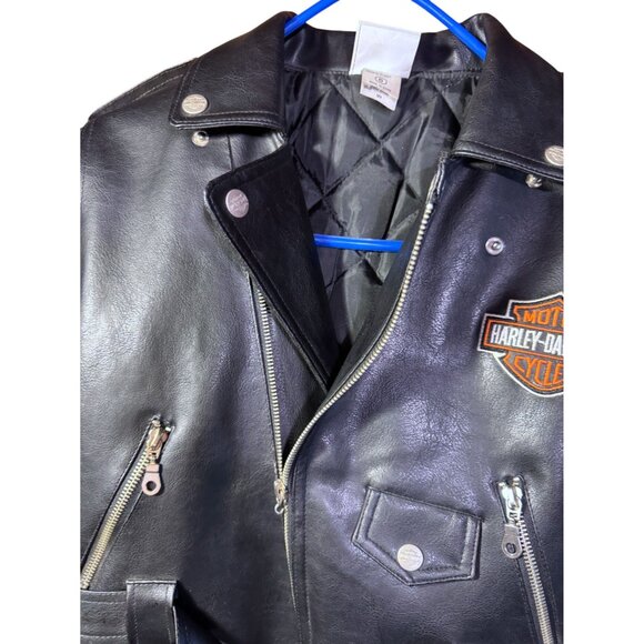 Harley-Davidson Boys Faux Leather Motorcycle Jacket Size 6 With Embroidered Logo - Picture 10 of 13